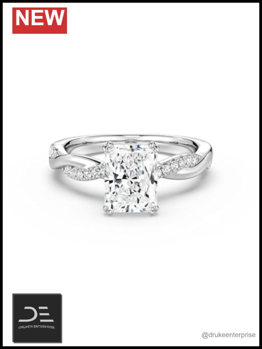 2CT Moissanite Engagement Ring Solitaire Twisted S925 Sterling Silver